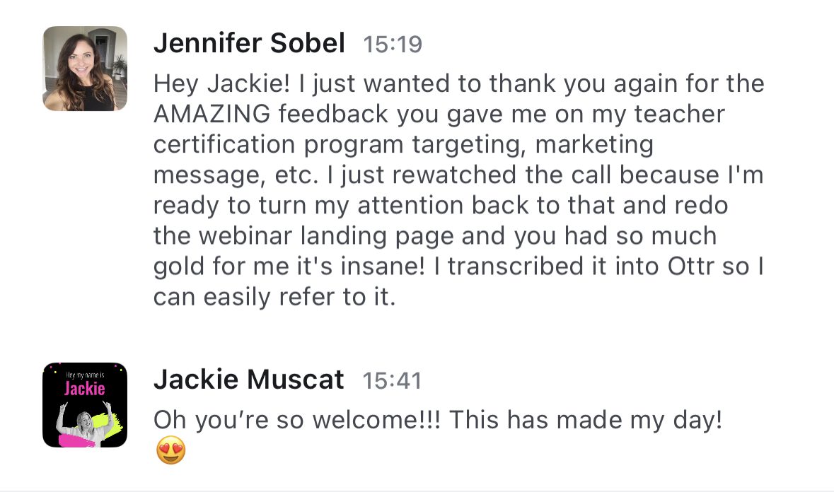 Jennifer Sobel - Messaging feedback