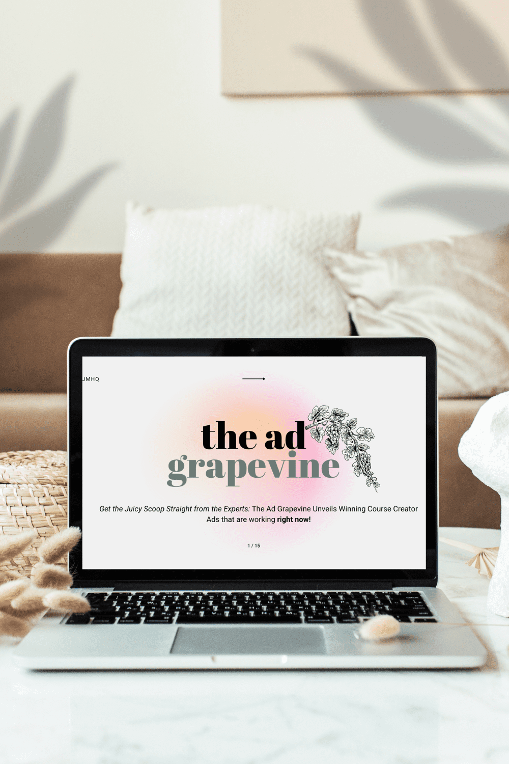 Beige Modern Laptop Mockup with Download Button Pinterest Pin